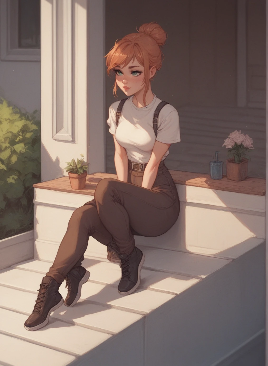 valbun, valbun's oc, girl sitting on ledge, cartoon illustration