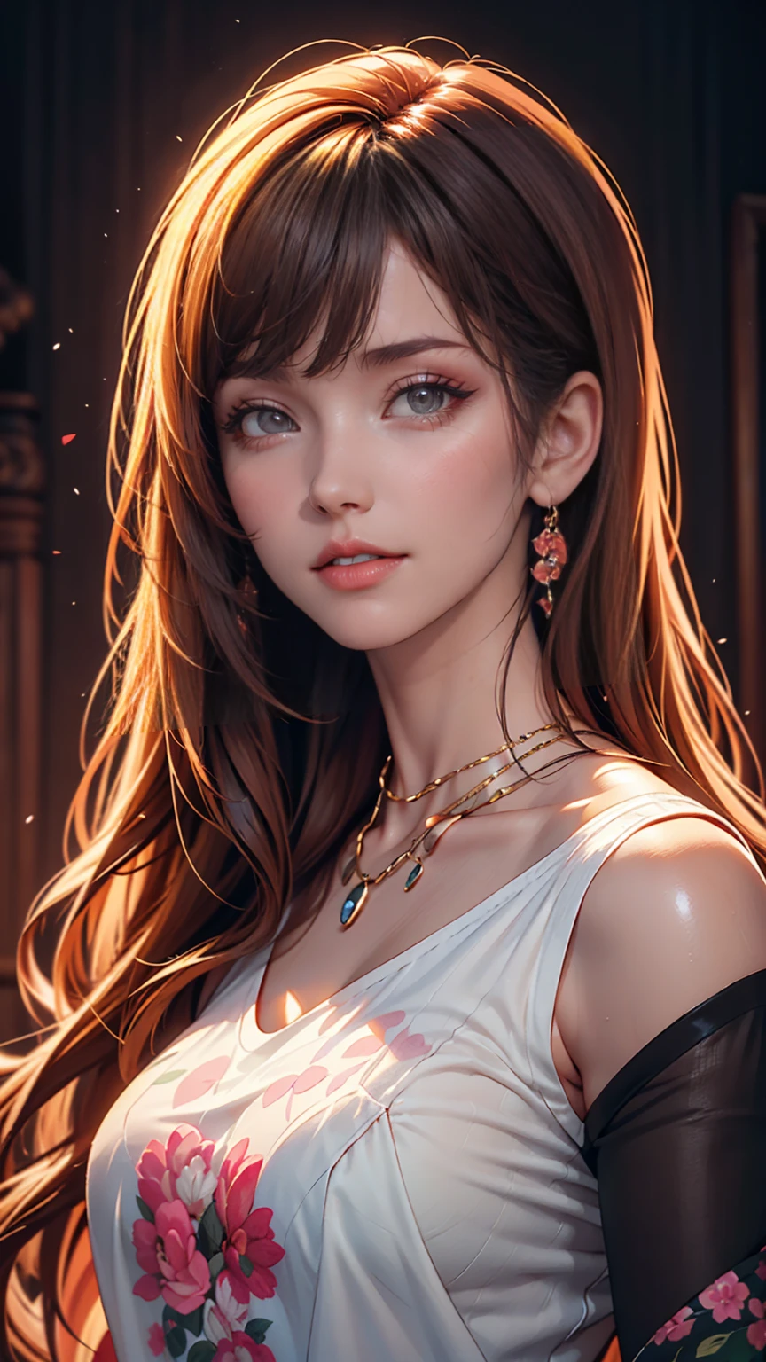 bright coloured, sharp focus, fine-details, oil painting, studio lighting, graceful pose, detailed lips, fashionable hairstyle, Dreamy background