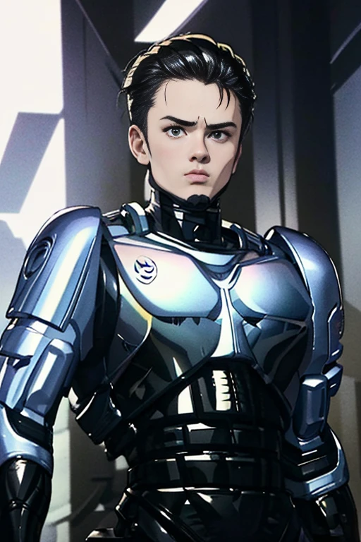 Back Alley, Japanese with a cute face , 美しい若い青年18 years old,Beautiful young man、18 years old、RoboCop Armor 