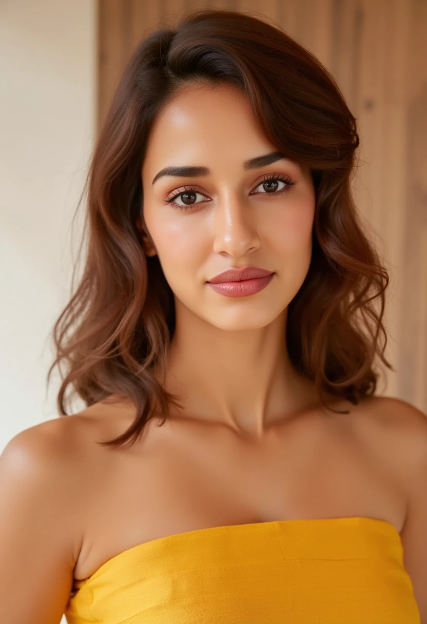 a beautiful girl wearing a yellow saree,detailed face,beautiful eyes,long eyelashes,beautiful lips,elegant pose,soft lighting,warm color tones,highly detailed,photorealistic,8k,4k,best quality,masterpiece