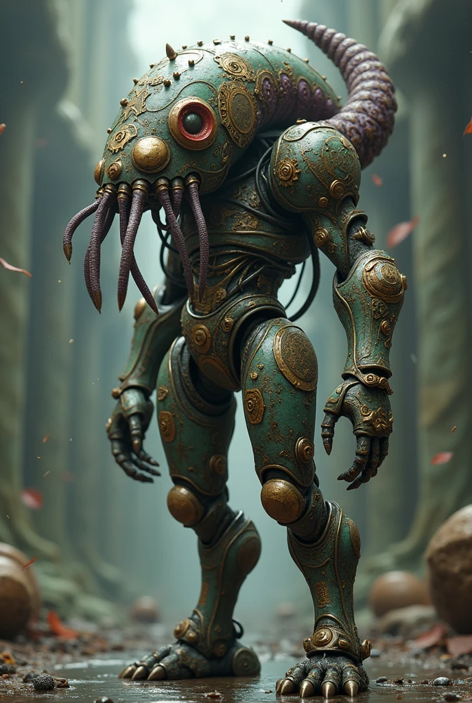 (top-quality:1.2, masterpiece), ultra high resolution, (Photorealsitic:1.4), (crab-base body),  1 Japanese female, extremely realistic face, (white hair), ((ultimately intricate all details)), (whole body picture), realistic shadow, octan render, glossy textures, character edge light, Details of complex ornaments,  dystopia with a beautiful view at night, fighting pose