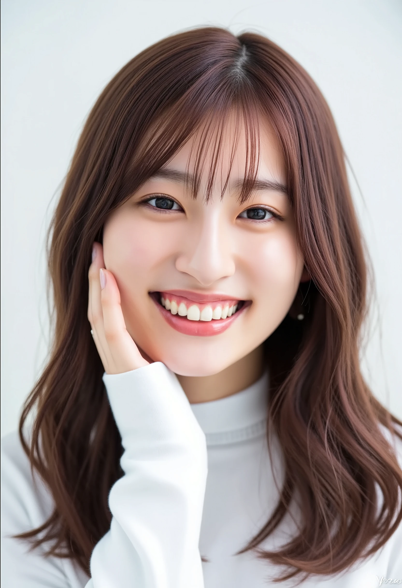 32K, Masterpiece, masterpiece, Realistic, Very detailed, photograph, High resolution, A face that Japanese men really like., Smoother light, official art, Written boundary depth, Bright light, close, Detailed face, smile, Beautiful details in the eyes, 19 year old Korean, cute, real texture skin, T-Shirts,