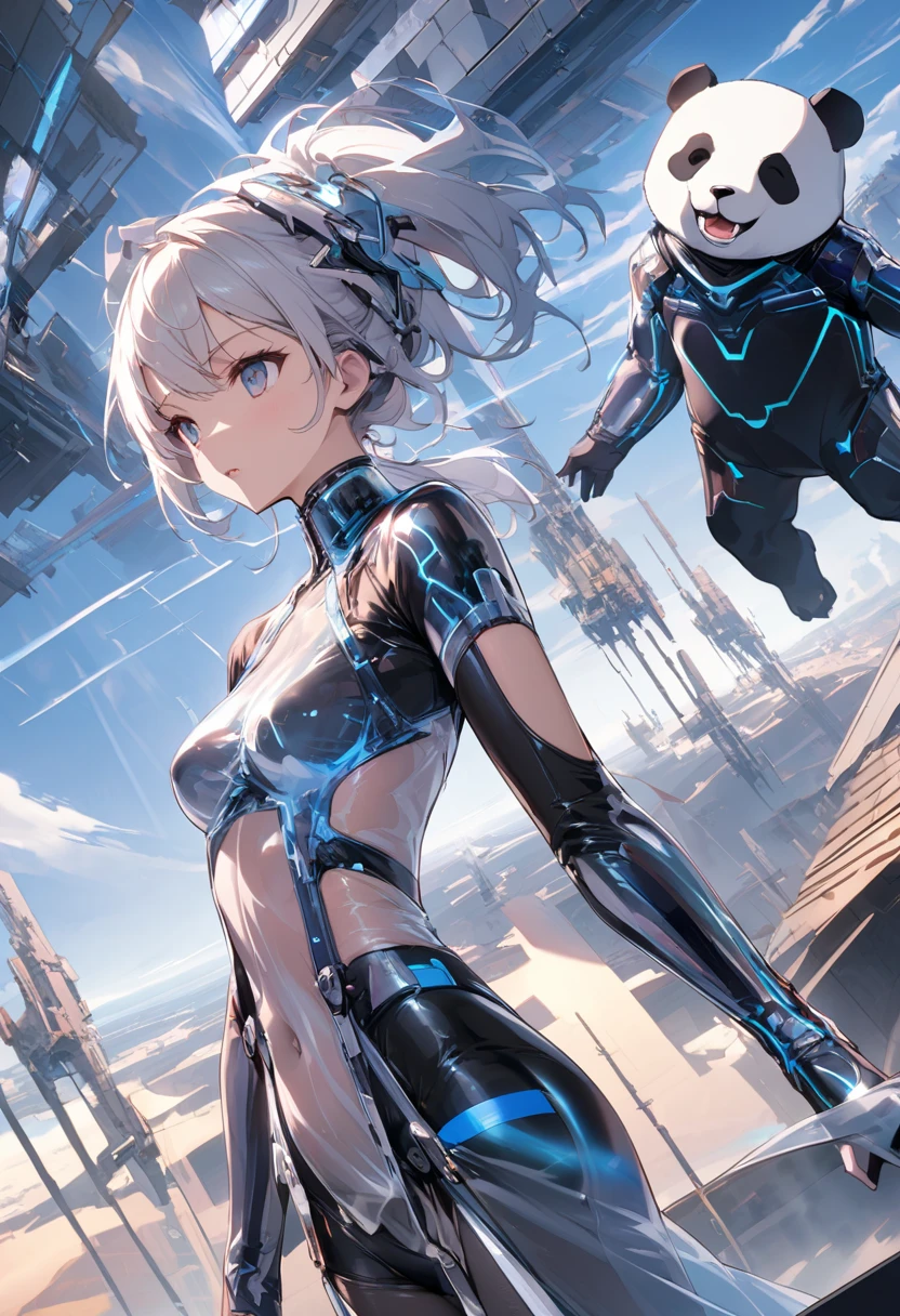 ,quality\(8k,wallpaper of extremely detailed CG unit, masterpiece,hight resolution,top-quality,top-quality real texture skin,hyper realisitic,increase the resolution,RAW photos,best qualtiy,highly detailed,the wallpaper,cinematic lighting,ray trace,golden ratio\), BREAK ,1girl\(cute,kawaii,small kid,short hair,hair color neon,hair clip,eye color cosmic,big eyes,pale skin,extremy white skin,glossy body,futuristic costume,(open stomach:1.0),six-pack abs,(cute pose:1.6)\),background\(at noisy city,neon lights,outside,night,skyscraper\), BREAK ,(dynamic angle:1.5),(from below:1.5),(ground level shot:1.5),(from directly below:1.5)