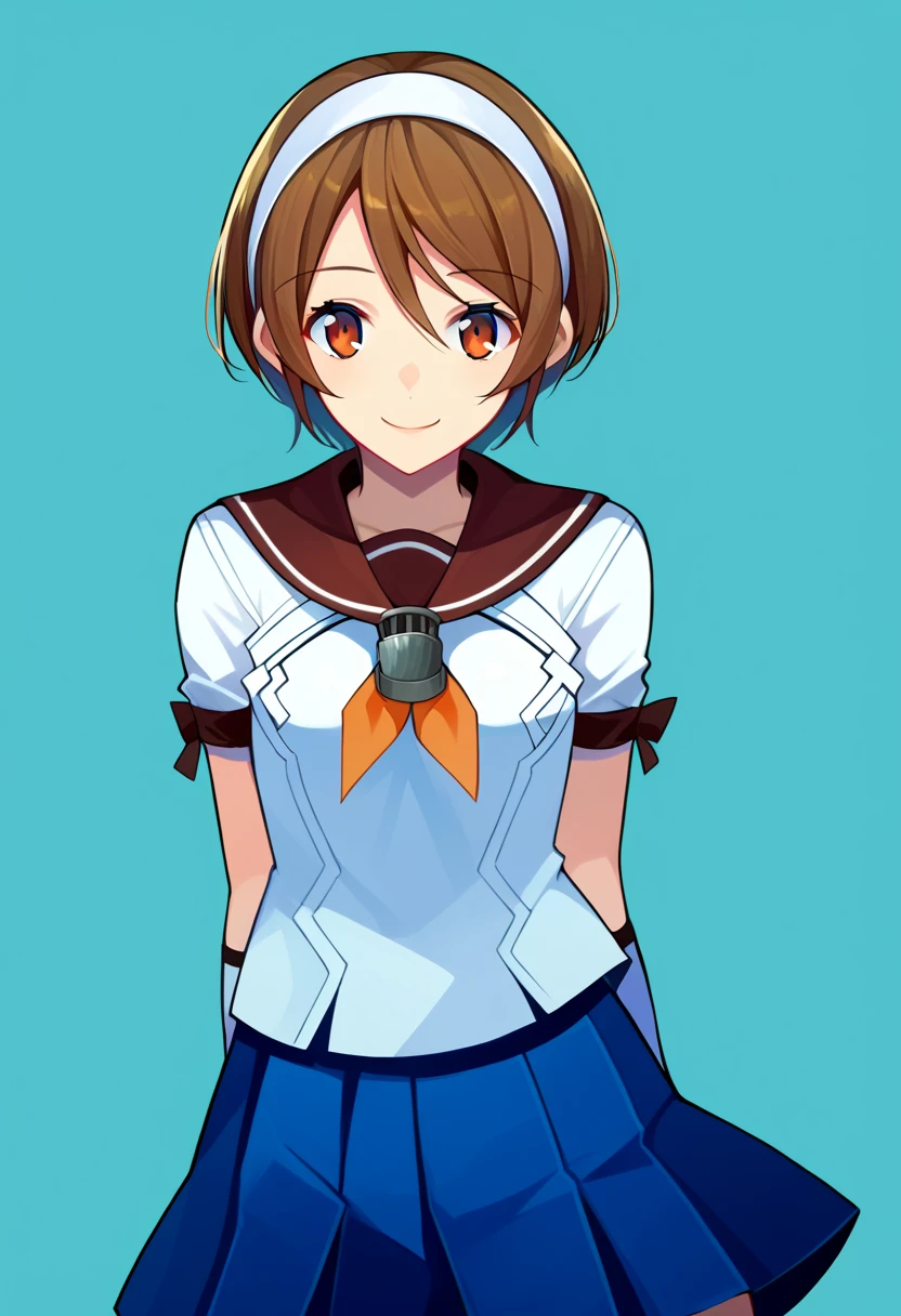  score_9,  score_8,  score_7,  source_Anime, Natori ( kancoll),  headband,  separation sleeve,  sailor color, Sera Clothing,  skirt, clavicle,  neckerchief ,  thigh-length socks , smile, pleated  skirt