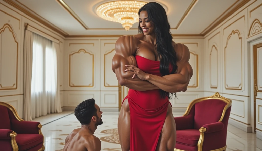 ((((Apollo and Cyrene hugging tightly each other, Greek Mythology)))), Ancient greece background, waistcoat, loincloth,expression of love, smile, (((a bodybuilder and female bodybuilder))), a handsome guy and a cute girl, (((very muscular body, vascularity, veins))), upper-body portrait, upper-body Image, real man and woman, barefeet, barefoot, (abnormally developed muscles), (((color Image))), masterpiece, best quality, high resolution