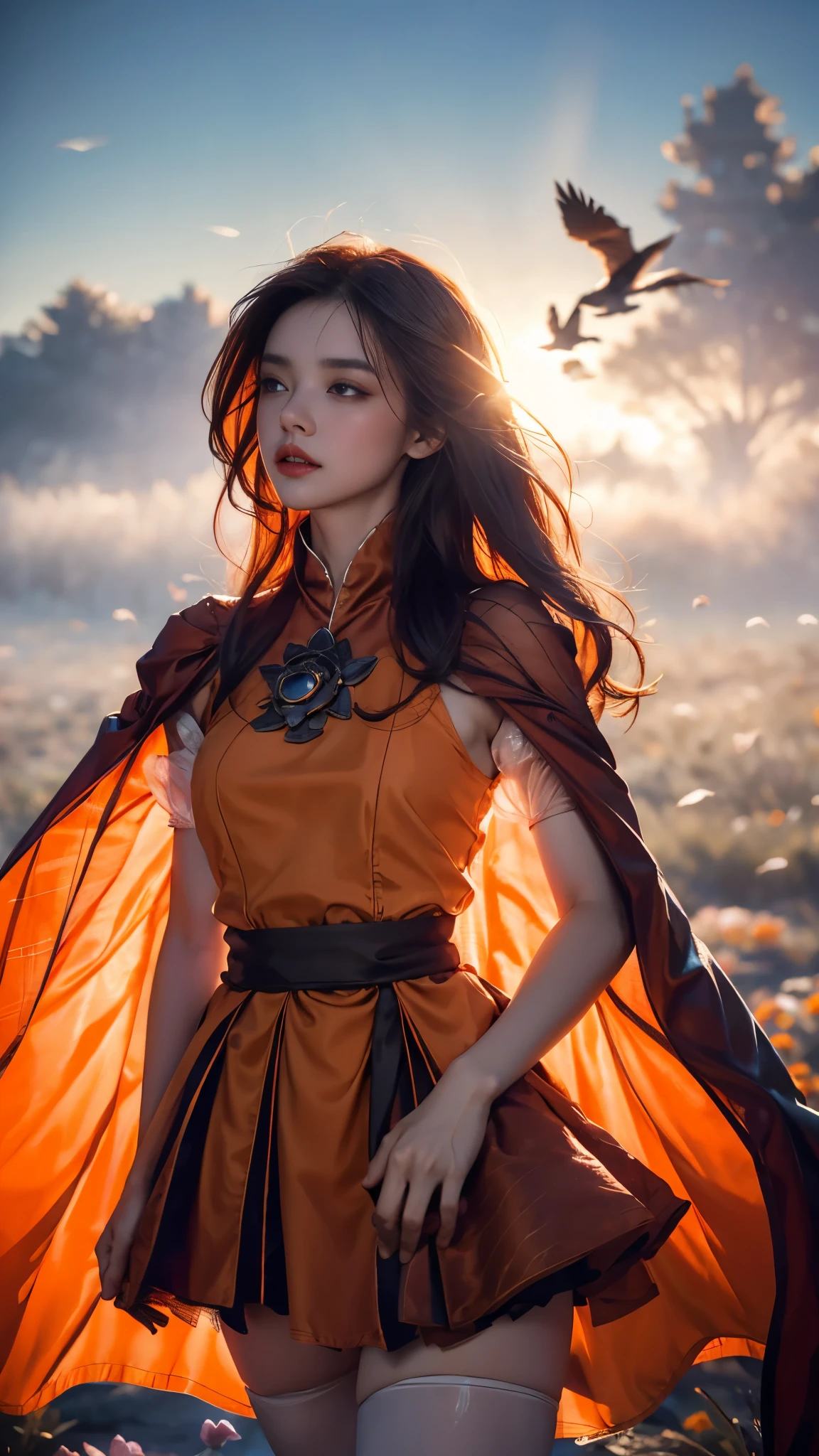 (obra maestra) (La mejor calidad) In a dark room of a strange reddish mist and golden sparks emerges a beautiful and beautiful witch of demonic appearance and great magical powers....... Your hair is being lifted upwards by a mysterious wind.
