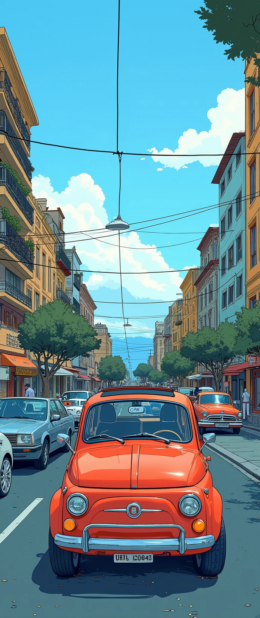 ( masterpiece :1.2, top quality),( very detailed), Anime Style,8k,16k, wallpaper,( Fiat 500:2.0), Beautiful blue sky ,(South Africa 2 .0),( Cape Town :2.0),( dynamic :2.0)