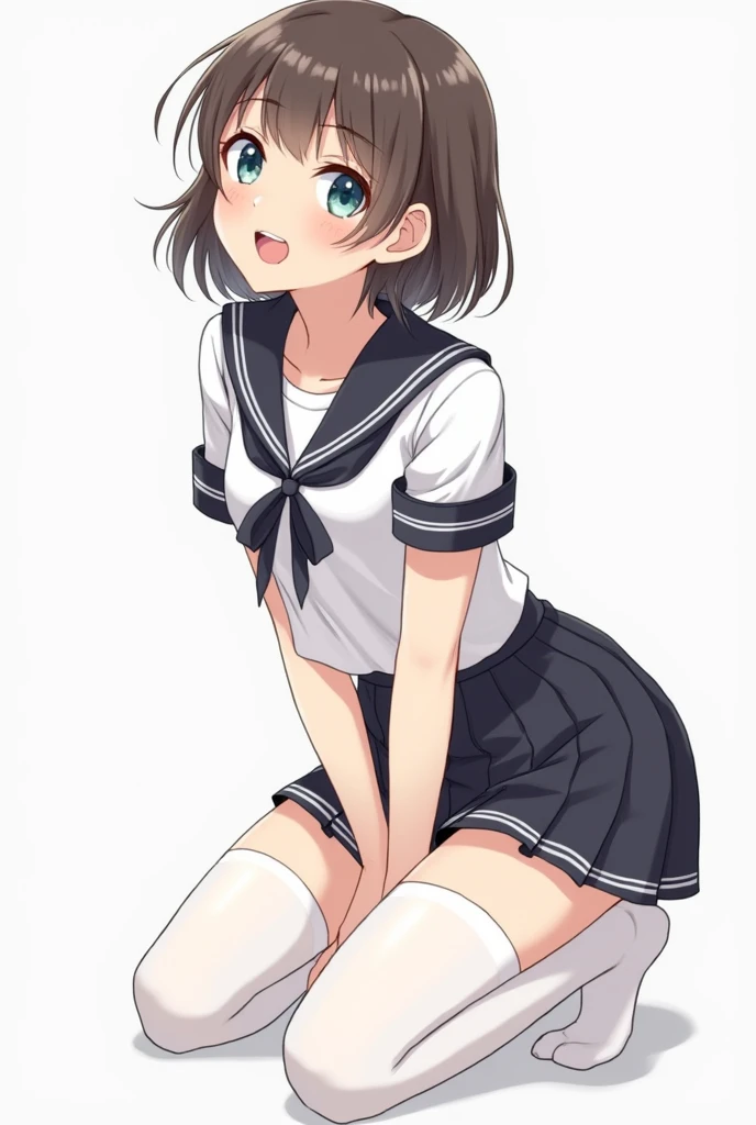 Girl， sailor suit，Squat with legs spread apart， with your hands behind