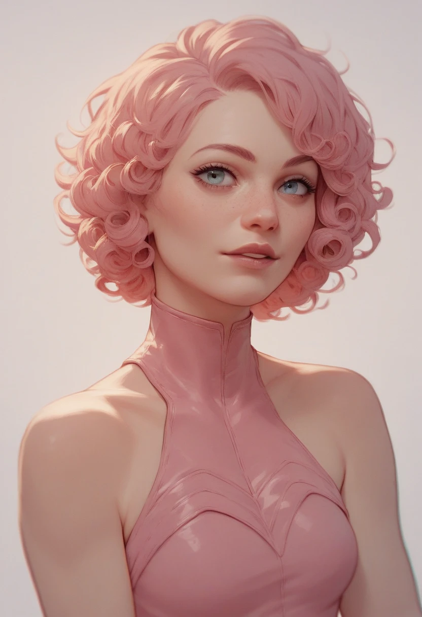  Pink curly short hair, sexy heroine costume  