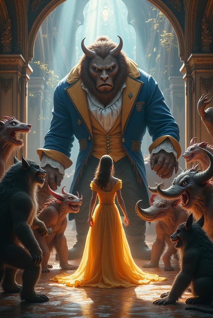 Have the beast from beauty and the beast attacking the disney princess