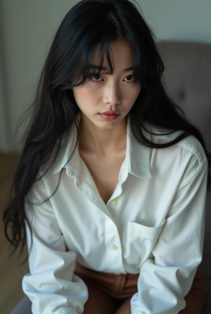 BDSM, (8k, RAW Photo, Best Quality, Masterpiece:1.3),(Real,Photo:1.37),(Black Hair),Pose,1girl,Very Beautiful Face,Cute,(Small),(Put Your Hands Down))),Poggy Hairstyle,Random Expression,(White T-shirt),JK_style,(Track Shorts) ,Black Hair,(Age 19),Modest,Five Fingers,Normal Hands,Small Mouth,Straight Hair