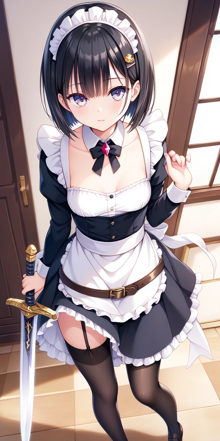 high quality, detailed, Realistic, ( japanese idol maid boy), (detailed black eyes), (black short hair),  (shiny skin), dungeon, (apron, head dress), (tiny thongs), (bulge:1.2), candle, (detailed nipples), detailed areola,