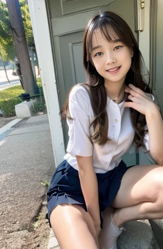 Transcendental Realistic 、Exceptional top quality、Exceptionally high image quality、Transcendence Details 、((Super cute face))、((Transcendental cute girl))、(transcendental short skirt)、( sitting)、( squat)、((Leg spread))、((smile))、(((Transcendence Details な美しい顔)))、((Transcendence Details なマンコ))、