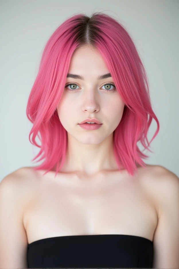 Super delicate cute girl wearing with pink hair. 8K ultra-high image quality, delicate texture, pure white background, (nude)