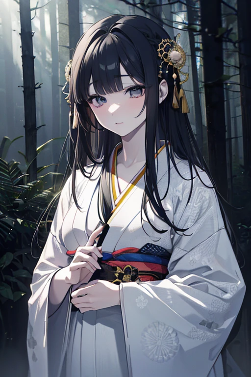 (Fox Girl, Fox Ears, Black colored hair, Fox Makeup, One Girl, Long Hair:1.6), (kimono, Kimono with open chest, A beautiful kimono with red and black patterns, I can see her cleavage, Open chest, Exposed skin:1.8), (Body measurements are 75-60-75!, Young girl body, Small breasts, Small breasts, Emphasize the chest, Knees are slightly visible, Muscular, Abdominal muscles, Hide your own chest with your hands:1.9), Avatar, face, lewd face, Dominant representation, naughty face, Uplifting, Skin Texture, outside, Grassy field