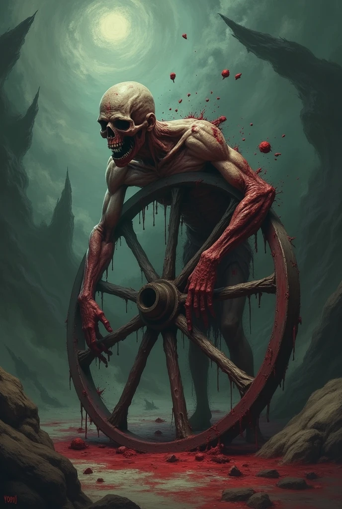 daemon, infected with mushrooms, cutting your skin, drinks alcohol, flowing down his body and mixing with the blood on the floor.