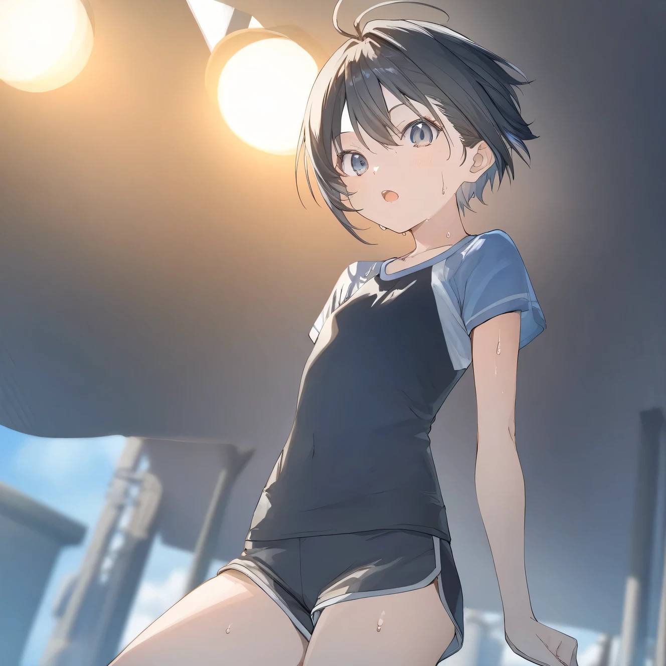 (8k, RAW Photo, Best Quality, Masterpiece:1.3),(Real,Photo:1.37),(Black Hair),Pose,1girl,Very Beautiful Face,Cute,(Small),(Put Your Hands Down))),Poggy Hairstyle,Random Expression,(White T-shirt),JK_style,(Track Shorts) ,Black Hair,(Age 19),Modest,Five Fingers,Normal Hands,Small Mouth,Straight Ha(ليس لابس شيء)
(عاري يمسك زبه الوردي المتوسط