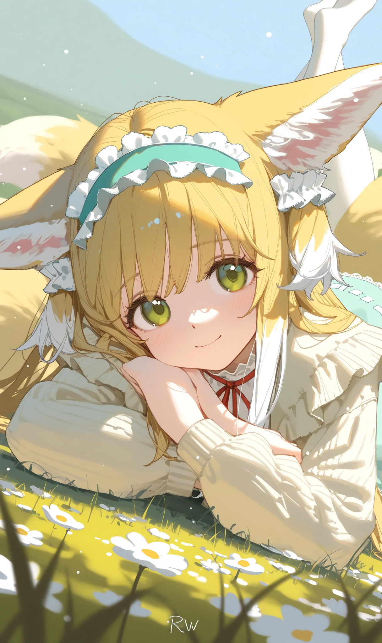 score_9,score_8_up,score_7_up,
1girl,solo,suzuran,closed mouth,green eyes,hair rings,animal ear fluff,blonde hair,multiple tails,fox tail,outdoors,in a meadow,(school uniform:1.2),),,from below ,looking at viewer, 1boy,,girl on top,pov, vaginak sex,lifted skirt