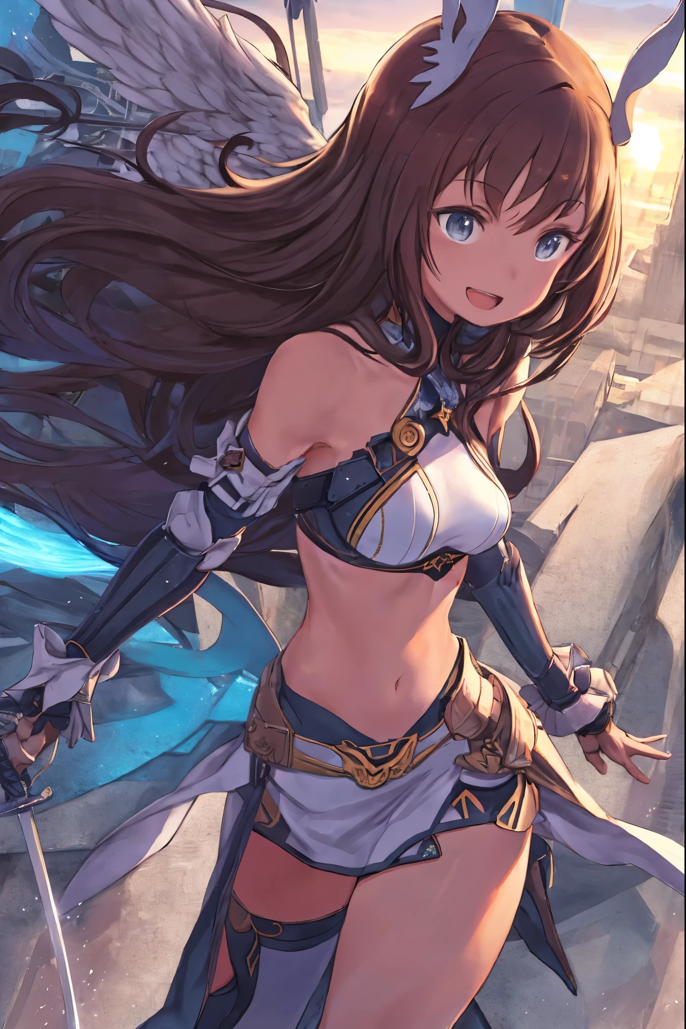 Asuna, Asuna_(star), (1 girl,alone) ,fantasy, High resolution, 19 Private, original, (Sheath on the waist:1.3), smile, , short hair, medium breasts, view viewer, bangs ,Hazel Eye Detail, , put your hand on your chest,(brown hair,short ponytail hair:1.5), ,short hair, Are standing,straight, Avec,(Full body Esbian:1.1), white thighs,(Avec:1.4),Close-up of a woman in armor holding a sword, armor girl, bikini armorのfemale knight, bikini armor, bikini armor, gorgeous female paladin, female knight, 美しいfemale knightの, beautiful armor, Slender、シルバーbikini armor, exposure of the abdomen, 華やかなbikini armor, stunning armor, The knight of beauty smiled,vertical navel、skin luster、skin luster、Full body Esbian,Futomo,Silver Armored Boots