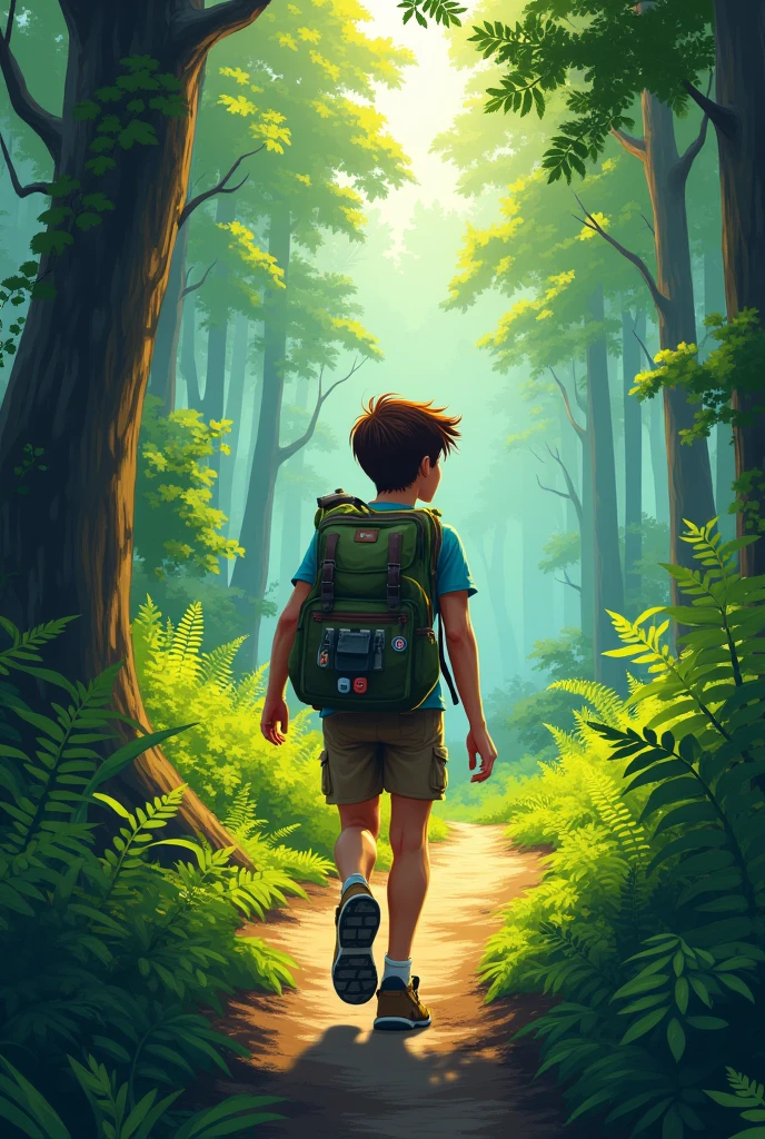 Hunter boy in forest