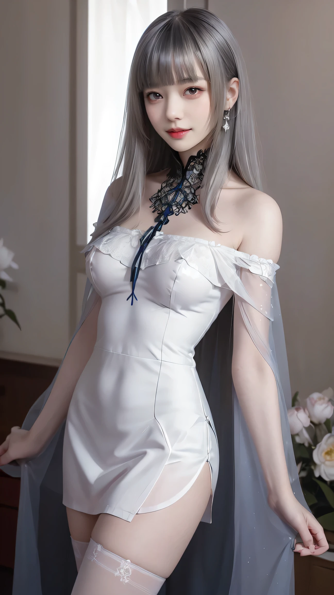 (random sexy pose:1.8),(White Gothic Lolita Dress:1.2),super dense skin,(Thin type:1.8),beautiful breasts,(flat chest:1.8), white skin, pointed chest, erect nipples,(twin drill),(super thin hair), (super soft hair), (ultra straight hair),dull bangs, (movie-like scene, fantasy art, best image quality, hyperrealistic portrait, (8K), surreal, 最high quality, high quality, High resolution, fine texture, high detail, beautiful details, Detailed, Highly detailed CG, Detailedテクスチャー, realistic facial expression, masterpiece, before, dynamic, bold)