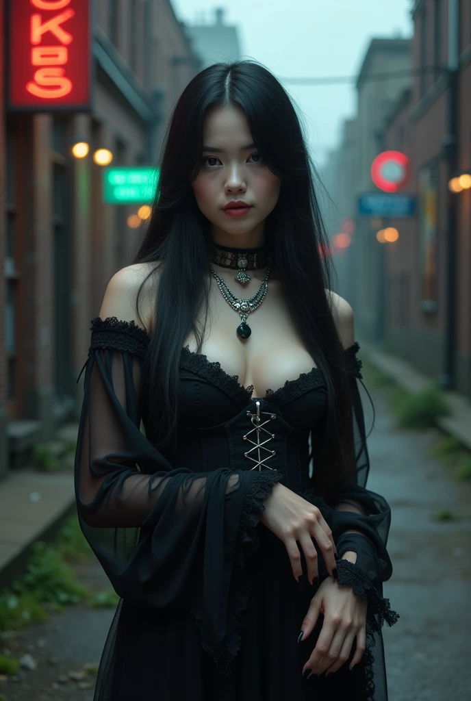 Asian girl in goth outfit