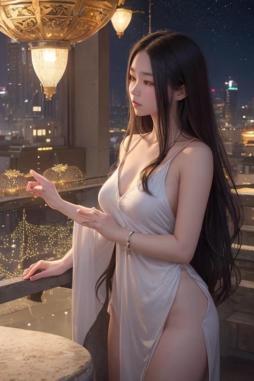 (Ultra Real), (Illustration), (High Resolution), (8K), (Very Detailed), (Best Illustration), (Beautiful Detailed Eyes), (Best Quality), (Ultra Detailed), (Masterpiece), (Wallpaper), (Detailed Face), Droopy Eyes, Sweaty, full body, long legs, long Hair, Inner Color, Solo, naked girl, wedding, naked body, naked, huge boobies, huge boob, slim body, smile, city at night, night view,