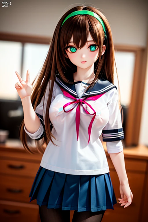 (Highest quality, 8k, 32K, masterpiece, Hmph:1.2), (RAW Photos), (Realistic), (Realistic:1.2), (High resolution), Very detailedな, Very beautiful face and eyes, 1 girl,  Round and small face, big breasts and small waist、(((Small breasts)))、(((White wall background)))、Slim figure, (school uniform, Sailor suit、白いSailor suit, Dark blue pleated skirt:1.23), (Bust Shot)、(((Redhead)))、((short sleeve Sailor suit))、(close、Highest quality、Attention to detail、Rich skin detail、Hmph)、(Highest quality, 8k,  Tabletop:1.2), Very detailed, (Realistic, Realistic:1.37), (((Full Body Shot)))、Bright colors, (((Hand in hand)))、(((Sexy vibe)))、(((20-year-old woman)))、((Bust isＤcup))、(((Light brown hair)))、(((White Background)))、(((Cleavage)))、(((Girlish hairstyle)))、(((Long Hair)))、(((In front of a white wall)))、(((Light brown hair)))、(((I put my hand on my cheek)))、(((He has a wicked smile on his face)))、(((The girth of the chest is 85 cm)))、(((Small breasts mischievous expression)))、White knee-high stockings、Full Body Shot、smile、Meaty thighs、Wet body、Plump body