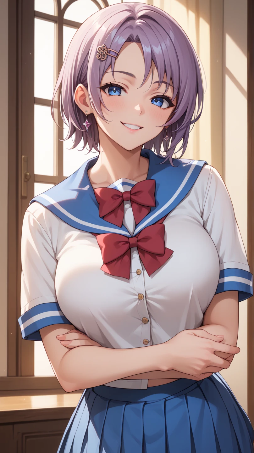 masterpiece, high definition, best quality, rendered art, well formed hands, fingers and body, 1 woman, solo, Candace , 31 years old, adult, grown up, wearing Sailor Moon's outfit, big breasted, cleavage, full body, sexy sailor senshi uniform, short blue skirt, red boots, gorgeous hips, bare legs and thighs, white elbow gloves, sailor collar, tiara, earrings, she is doing exercise in the beach, seductive face, warming up, working out, sexy and captivating training, smiling joyfully and happily , looking at the viewer, , sweating , bouncing breasts, training montage session, beach environment