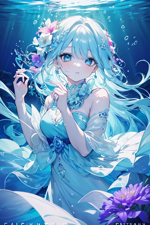 ((masterpiece, top quality)), (negative space: 1.2), (1 girl, solo: 1.4), beautiful detailed eyes, beautiful finger shape, correct body orientation, floating hair, underwater, bubbles, fish, (jellyfish), fluorescent, sea turtle, seaweed,