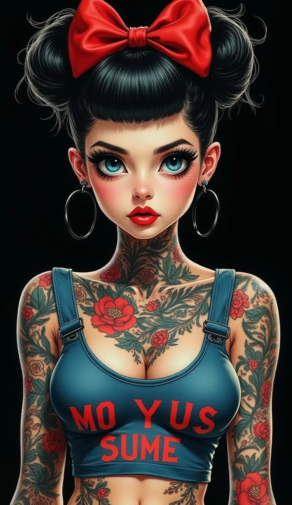 cartoon of a woman with tattoos on her body and a tattoo on her chest, by Eddie Mendoza, pinup art, tattooed pinup, cartoon style illustration, hd artwork, cartoon art style, inked, in style of digital illustration, cartoon artstyle, comic pinup style, inked digital, girl pinup, cute artwork, amazing wallpaper, inked and colored, cartoon digital painting