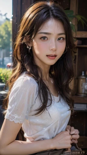 Realistic Light、Natural light、White background、Highest quality、8000、32,000、masterpiece、uhd:1.2)、Korean women photos、Small eyes、Hippie Perm from Korea、Dark Brown Hair、Upper Body、From above、Wavy Hair、profile、Long Hair、A pair、Wet Hair、good hair、Multi-layered hair、Layer cut hair、Perm Hair、Wave perm、Jelly Perm、Hippie Perm、Wavy Hair、Full hair、Wave Wave、Pink Lace Bikini