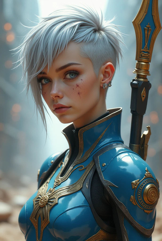 Cinematic photo Full frame, hard light, 1girl, armor mech future knight intricate details, Style-Psycho town, blue steel, masterpiece, by Mark Brooks, by Ismail Inceoglu, highly detailed, hyperdetailed, intricate, best quality, high quality, high-definition, extremely detailed, Key Frame, KEYFRAME, (detailed eyes, blue hair, pale skin, side bang, skinny, muscular, woman, lady, female, 1girl:1.3) metal boots . 35mm photograph, film, bokeh, professional, 4k, highly detailed