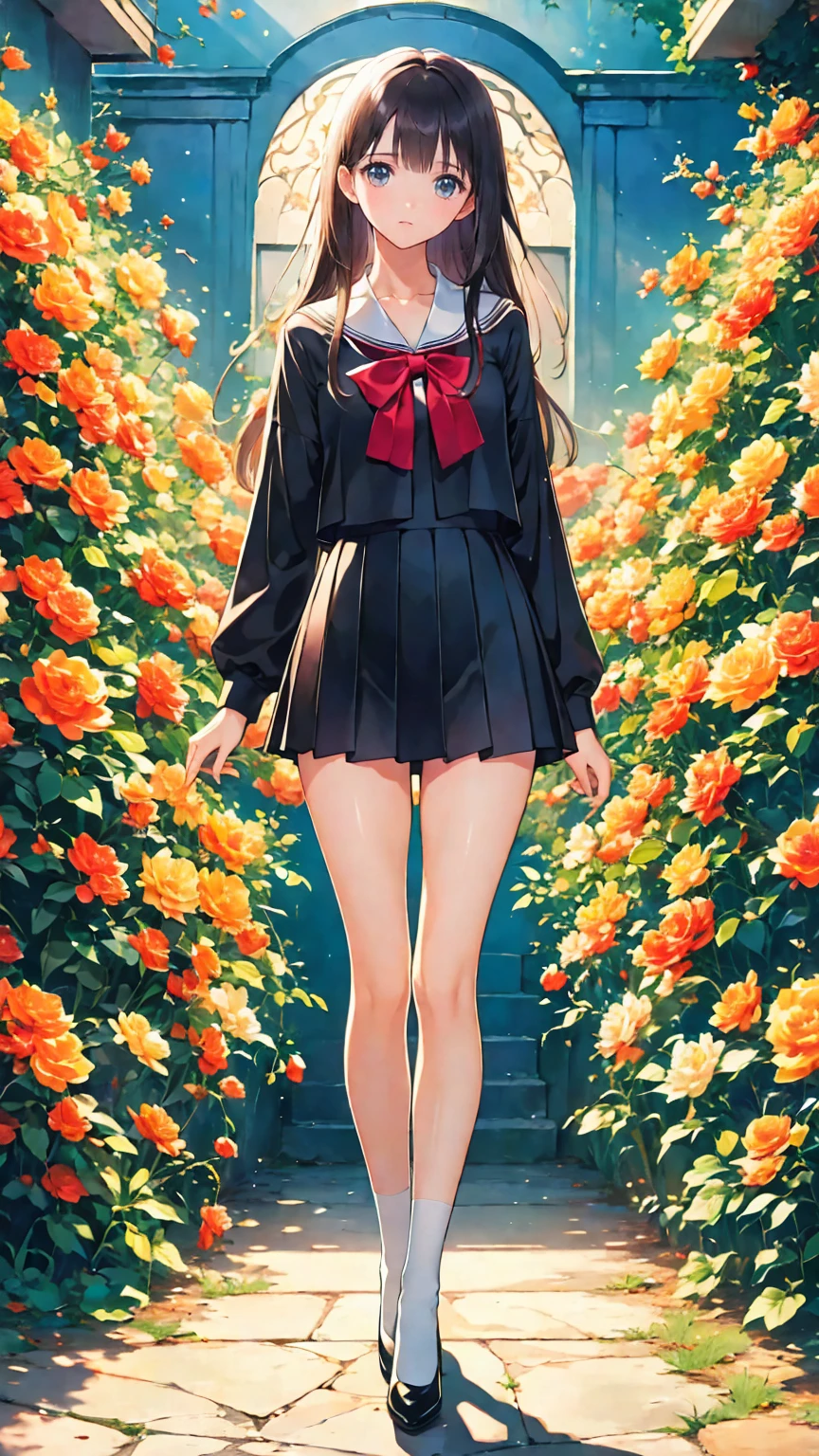  top quality,  masterpiece  , high definition , original ,extremely 詳細ed wallpaper,  perfect lighting ,extremely 詳細ed CG, standing, bb制服, thigh-length socks ,
