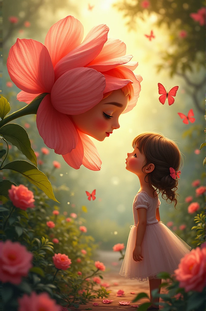 One sunny day, while exploring the garden, Lily heard a tiny squeak. She looked down and saw a small, brown bunny hiding behind a big, red rose.