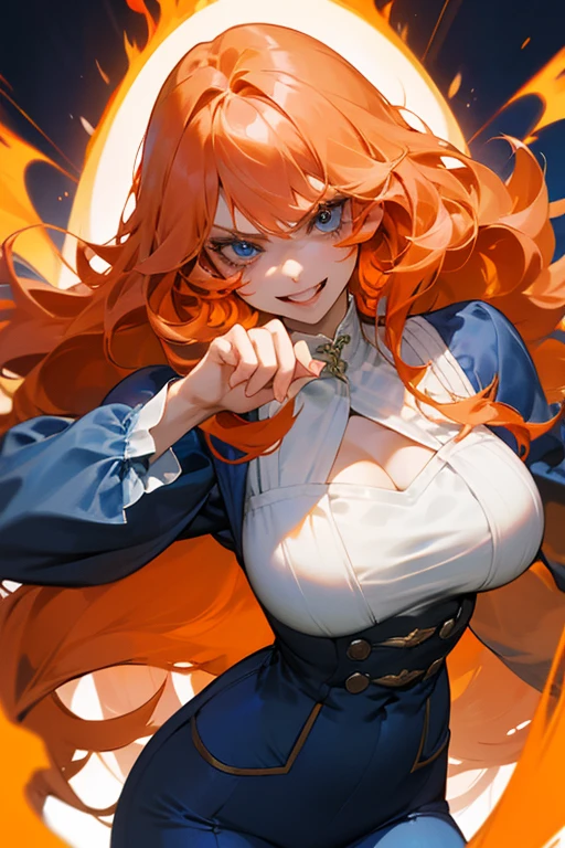chica anime, mitad zorro, orejas grandes de zorro, fuego, 7 colas, manga, ojos azules, 