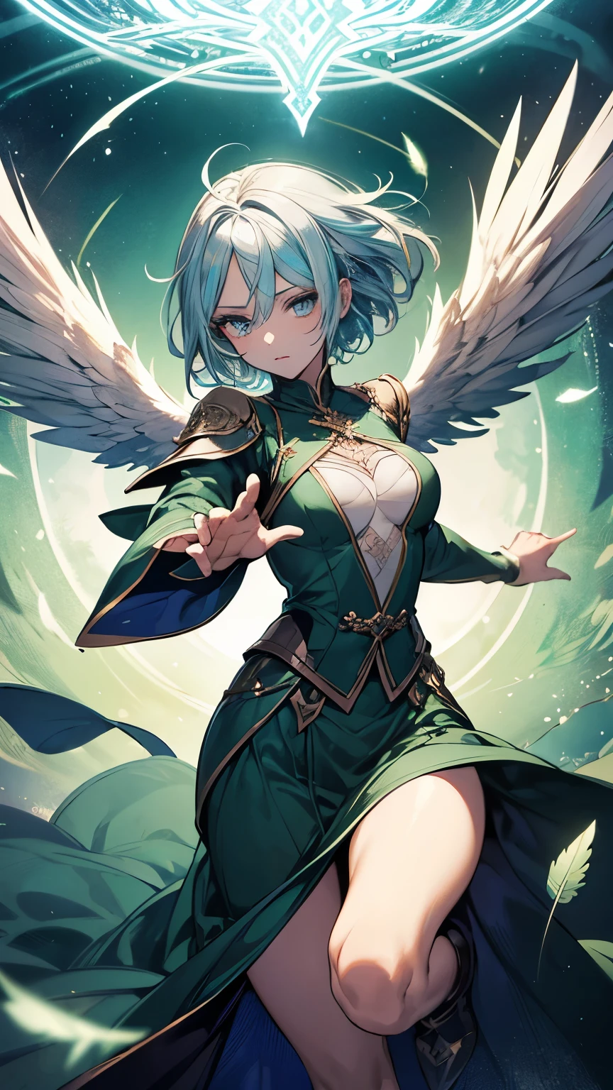 ******Angel Wings: "(((Large, white, detailed angel wings. ((Made of gold, blue, green, and emerald green)) growing symmetrically from the back)))" 1: 2.0***** BREAK
****Quality:(((masterpiece, best quality, ultra-detailed, Top Quality photorealistic Illustration, Ultra Definition, an extremely delicate and beautiful, detailed beautiful face and eyes, perfect hands, natural pose, smooth skin, accurate anatomy, ideal ratio body proportions, realistic fingers, golden ratio 1.6, drafting board 1.7))) 1:2.3**** BREAK
****Resolution:((ultra high resolution, high Saturation:1.7, HD, 4K, 8K, 16K, color bit depth 24-bit, 48-bit))1:2.3**** BREAK
****Special:((cute illustration:1.8, abstract, hyper-realistic, ultra detailed illustration))1:2.1**** BREAK
****Theme: ((Protection of mind and body, peace and tranquility, blessing, protection, and guardianship for the improvement of living standards)) 1:1.9**** BREAK
「Face details: ****((((Extremely beautiful, detailed face, clear boundaries, realistic expression))))1:2.0****」 BREAK
「Movement details: ((Calm and relaxed pose, natural movement))1:2.0****」 BREAK
「Emotion and expression:((Expression that conveys peace and tranquility)) 1:2.0****」 BREAK
Light and shadow: ((Natural balance of light and shadow)) 1:1.7 BREAK
「Perspective:((Accurate perspective of character and background)) 1:2.0****」 BREAK
「Illustration atmosphere: ((The overall atmosphere of the illustration is grand and calm, with an emphasis on the elements of (worldview).)) 1:2.0****」 BREAK
「Style:((The illustration style is a fusion of photorealistic illustration and Japanese anime style.)) 1:2.0****」 BREAK
((Power words)): ****((Artistic and ultimate, strongest and perfect, extraordinary, groundbreaking, astonishing, overwhelming, original, pioneering, innovative)) 1:2.0**** BREAK
(((Color))): ((Gold (Main 1), Blue (Main 2), Green (Main 3), Emerald Green, Light Blue, Yellow, Silver, Deep Red, Purple, Orange, Pink)) 1:2.1**** BREAK
((Worldview)): ****((Peaceful and