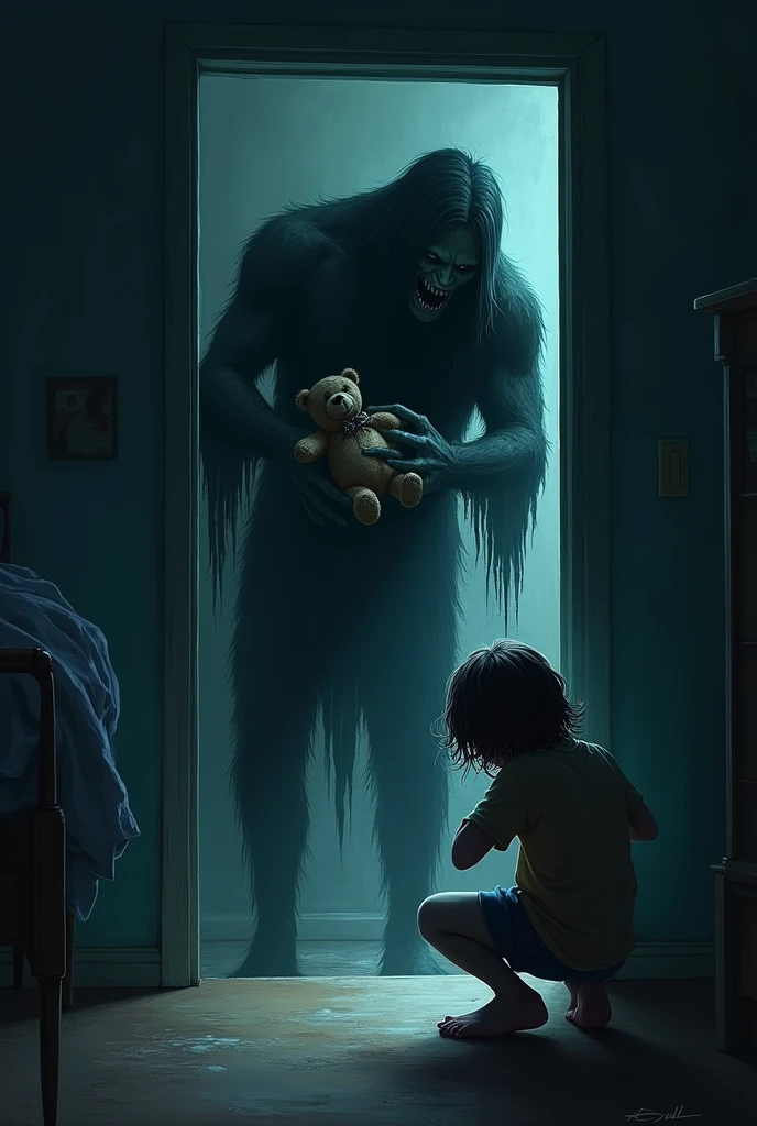 On a stormy night, a boy and his dog huddled under the covers. The power went out, and the only light came from the flickering candles. The boy heard scratching at the window. His dog growled, but he felt a chill—something was off. He whispered to the dog, “It’s just the wind.” The dog’s eyes widened in terror, and he barked frantically. The boy turned slowly, and there, pressed against the window, was a face grinning with malicious glee. The boy’s last thought was how the face looked just like his own.