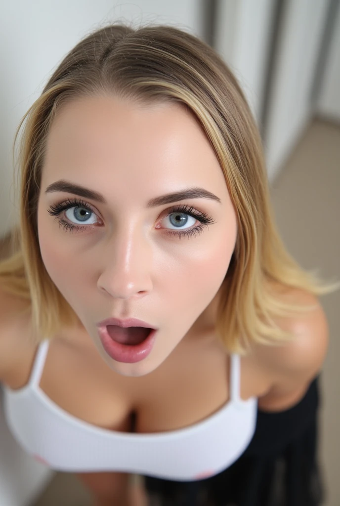 Evie,nude, pov blowjob, from above, angry, , in a gaming event, , deepthroat, dick deep in her mouth , tears, tired, exhaust, crying , unhappy , , head grab, hands on her head , 