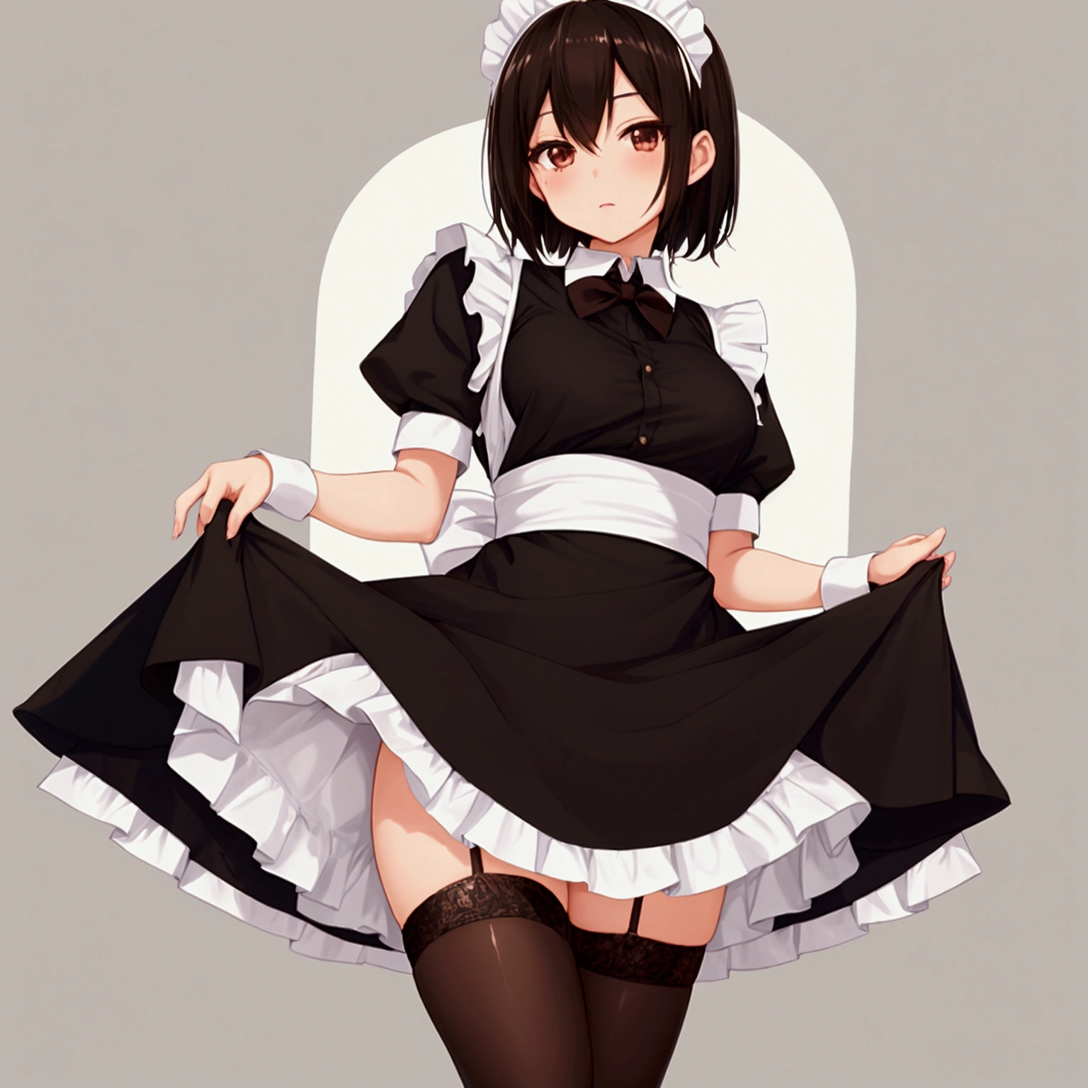 Black long-haired loli, wearing a maid outfit, kneeling, legs and five fingers, more flesh, cute two-dimensional, background backlit HD  