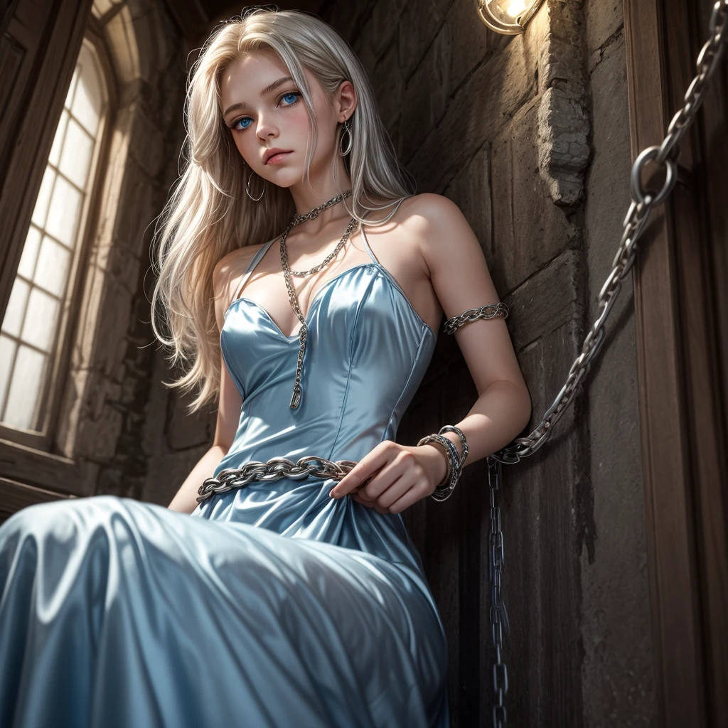 Beautuful Women,long whitr hair，Enchanting appearance，Bright eyes，The tail of the eyes is slightly raised，The pupils are bright and clear，The complexion is as fair as porcelain，The lips are not red，It's beautiful， Full body realism，Wear a JK skirt，perfect bodies