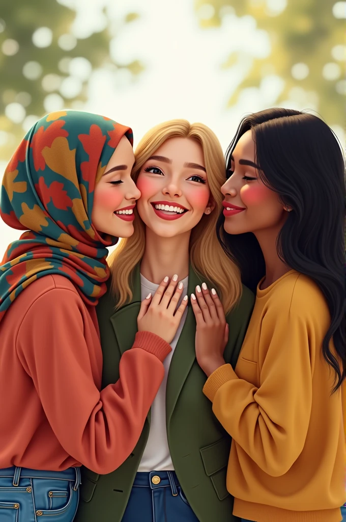 4 best friend girl they're from Indonesia, Venezuela, Chinese-american, and Irak but not wearing hijab on trip in Boston and hug each other