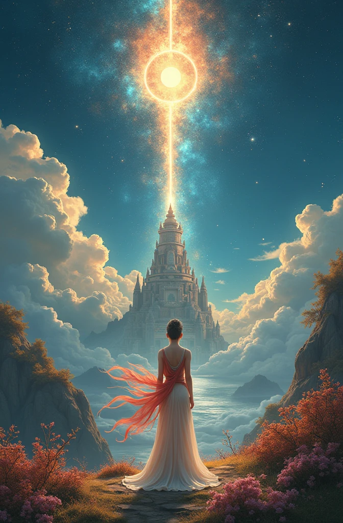 (8k, top quality, Masterpiece , Final Fantasy Style: 1.2),, Award-winning works, unrealistic, Final Fantasy, Royal Jewel,Photorealistic Painting by Midjourney and Greg Rutkowski, , elegant, Very detailed, Delicate depiction of hair, Miniature Painting, Digital Painting, Art Station, Concept Art, Smooth, Sharp focus, shape, nature, flight, Thousand Armed Kannon Bodhisattva, Asura, God of War, Castle in the Sky, A strip of light pouring down from the sky, A pillar of light stretching into the sky, Complex colors, (Buddhist Mandala, Colorful magic circle:1.2), flash, Mysterious Background, aura, A gentle gaze, break, Small faint lights and flying fireflies, night, Starry Sky, milky way, nebula, shooting star, Flowers, bird, Wind and Moon,erotic, Only sexy women, healthy shaped body, Anatomically accurate skeleton, 22-year-old woman, Asura, height: 170cm, big, Hard, (beautiful and huge bouncing firm ample breasts, deep cleavage:1.5) and a huge waist, sexy long legs, full body view, , White Tiger