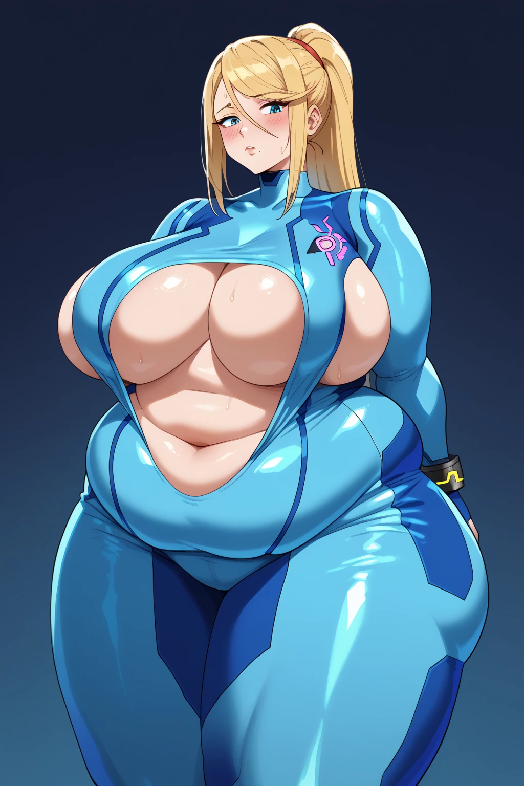 score_9,score_8_up,score_7_up, score_9,score_8_up,score_7_up, solo, CHUN-LI, brown eyes, double bun, yellow ribbon, blue bodysuit, crop top, sleeveless, ((full body)), ((huge fat ass)), thick thighs, (((gigantic breasts))), (((breasts expansion))), breasts spillage, underboobs, sideboobs, ((perky big puffy nipples)), ((long erected nipples)), big cameltoe, pouted lips, squinting eyes, embarrassed, (((her breasts grow gigantic larger))), ((breasts sudden growth spurt))