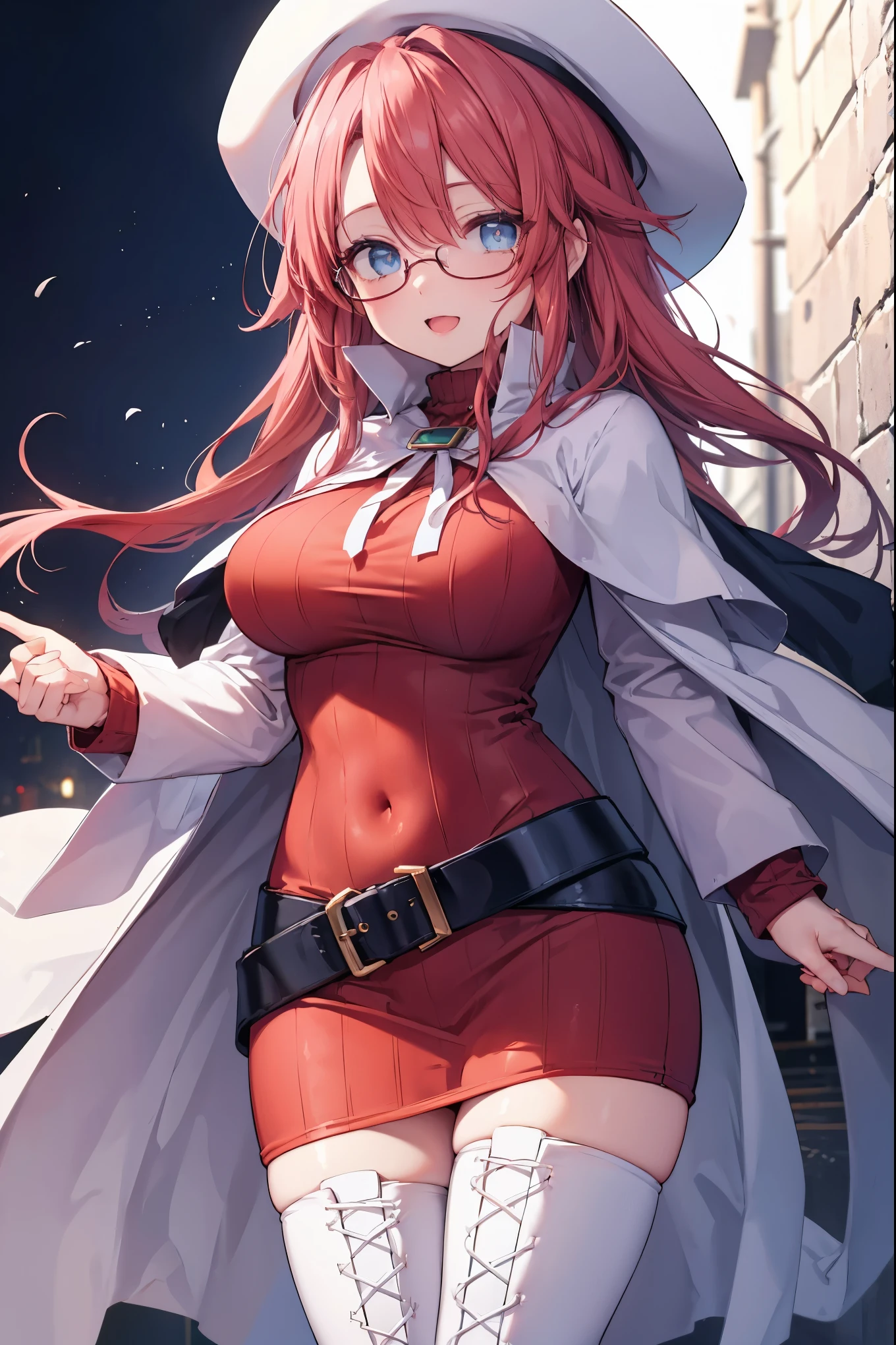 Anime girl in red dress and white hat with a sword - SeaArt AI