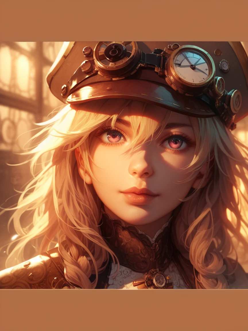 1girl, female, headshot, steampunk, detailed background, warm hues, detailed, semi-realism, cinematic lighting, good lighting and shadows, gorgeous, beautiful, anime, super detailed,High Resolution, 