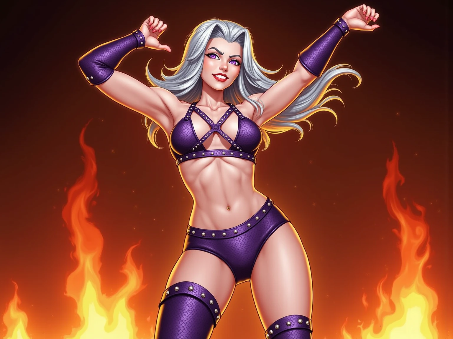 (masterpiece),( best quality), 1girl, long black hair, tanned bronze skin, bright hazel eyes, hyper-detailed, perfect body, detailed eyes, beautiful girl, superhero, leotard, war_glam armor, embroidery, tiara, bare legs, gloves, boots, holding a lasso