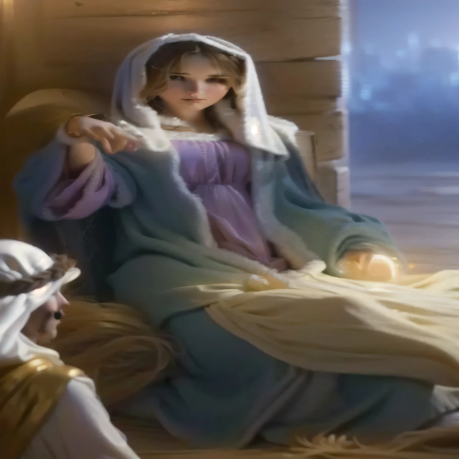 virgin mary, biblical image, portrait of virgin mary beautiful detailed lighting, warm glowing light, christmas nativity, realistic, (best quality,4k,8k,highres,masterpiece:1.2),cinematic lighting,dramatic lighting, (cinematic:1.2), cute