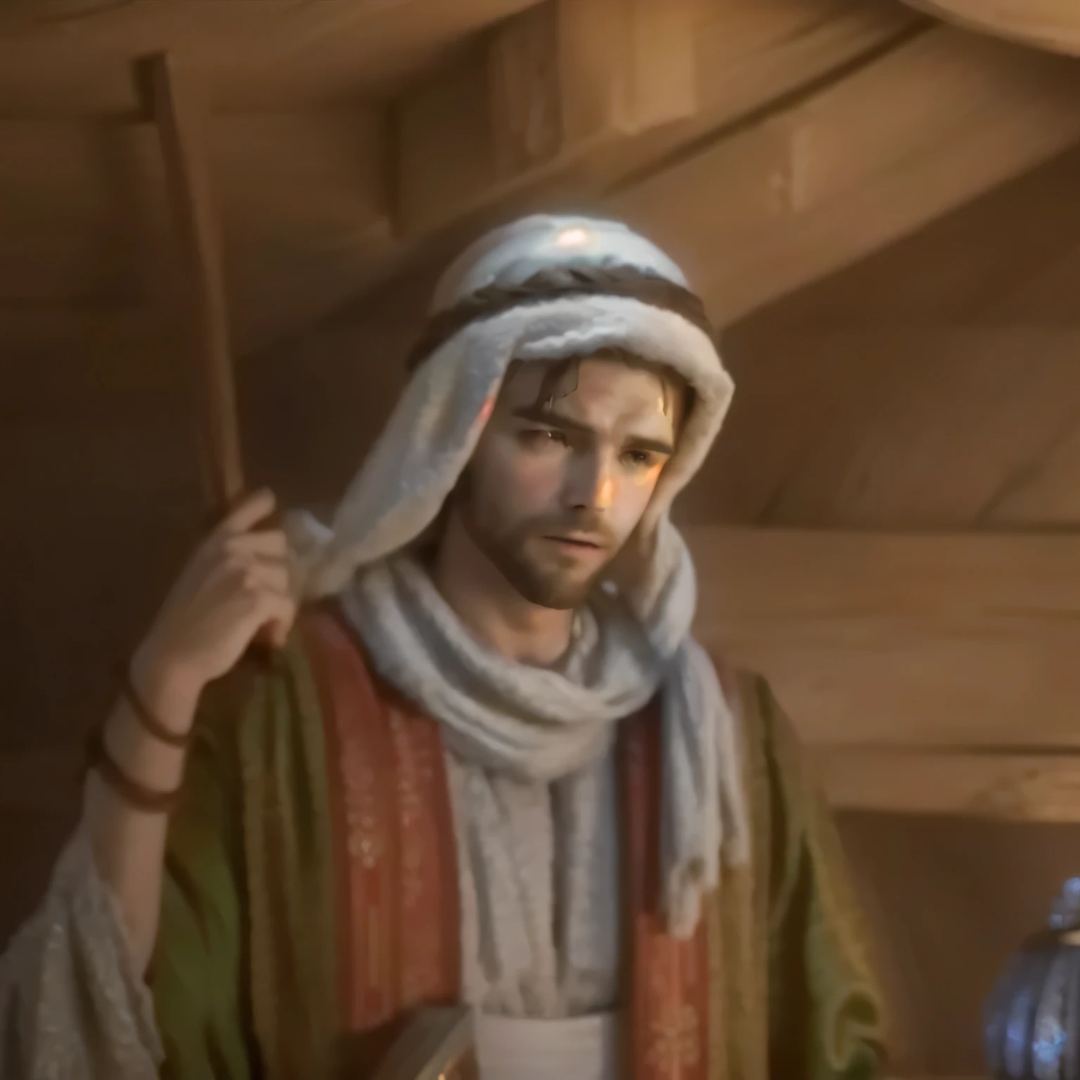 joseph, biblical image, portrait of joseph, beautiful detailed lighting, warm glowing light, christmas nativity, realistic, (best quality,4k,8k,highres,masterpiece:1.2),cinematic lighting,dramatic lighting, (cinematic:1.2), cute