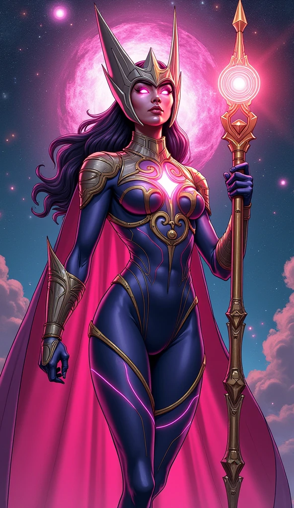 In a kaleidoscopic realm of swirling iridescent stardust and blazing neon nebulae, the celestial enchantress Grace holds rapturous dominion. Her incandescent form outshines the brilliance of quasars.
Grace's divine visage is haloed by ethereal obsidian tresses cascading down her curvaceous silhouette. Her smoldering indigo eyes penetrate any who behold their kaleidoscopic depths.
The enchantress's prismatic garments radiate the full spectrum across her sensuous curves. Diaphanous crimson, ultraviolet, and violet robes spiral in a chromatic vortex. Stardust swirls crown her as the mistress of beguiling chromatic allure.
Her chromatic domain births new realms of dazzling color - fuchsia nebulae amid emerald stellar nurseries shower azure stars. Colliding amber and turquoise galaxies birth ultraviolet and indigo splendor.
Though her chromatic temptation could overwhelm mortals, Grace's power lies in nurturing radiance. Weaving prismatic strands, she infuses newborn celestial bodies with infinite potential. Obsidian lips seem to breathe the secrets of rainbows.
In this blinding, coruscating realm, the smoldering yet fully-clothed celestial enchantress Grace reigns supreme. Her irresistible kaleidoscopic allure fuels perpetual dazzling creation and rebirth throughout the cosmos.